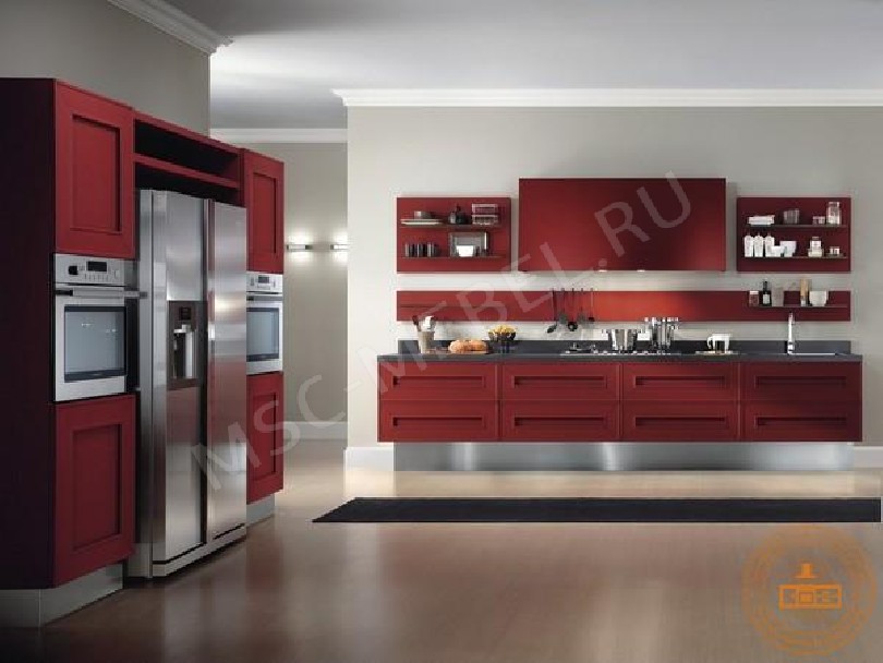 Фото Угловая кухня «Сенатра» бордового цвета