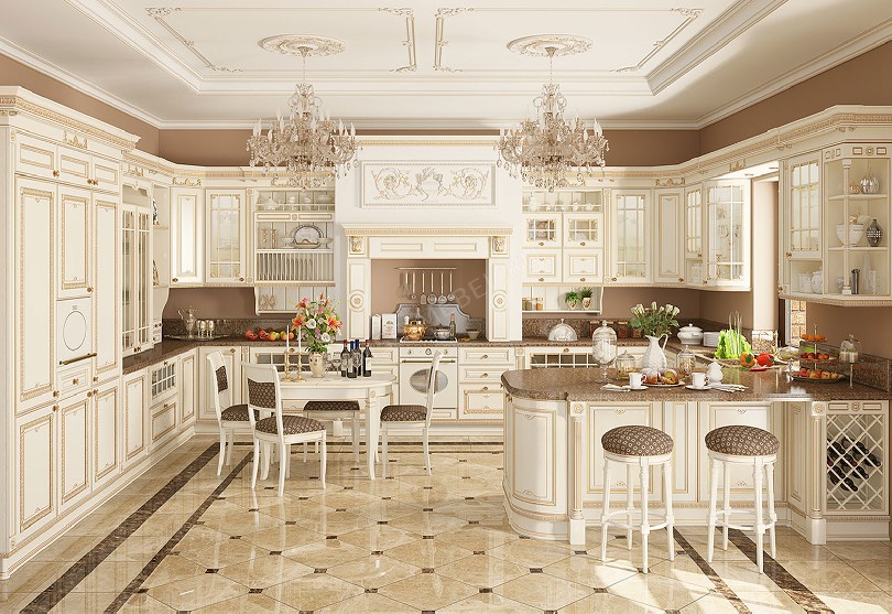 Фото Афина белая кухня в золотом цвете